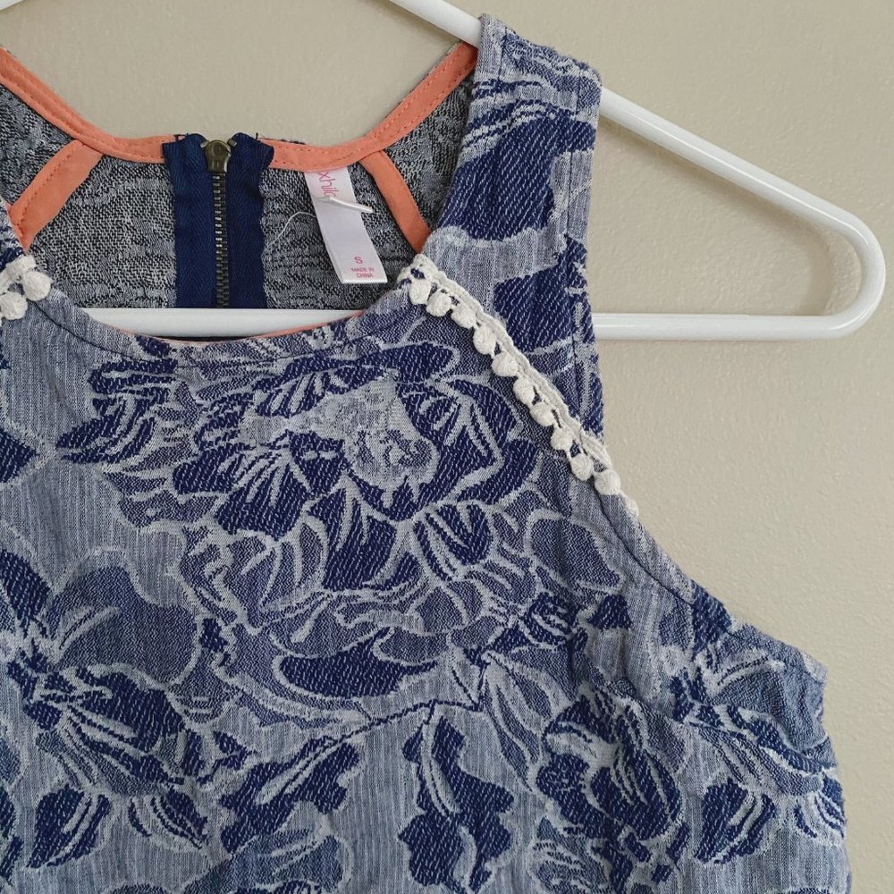 Chambray textured floral print crop top blue sz s - Picture 2 of 6